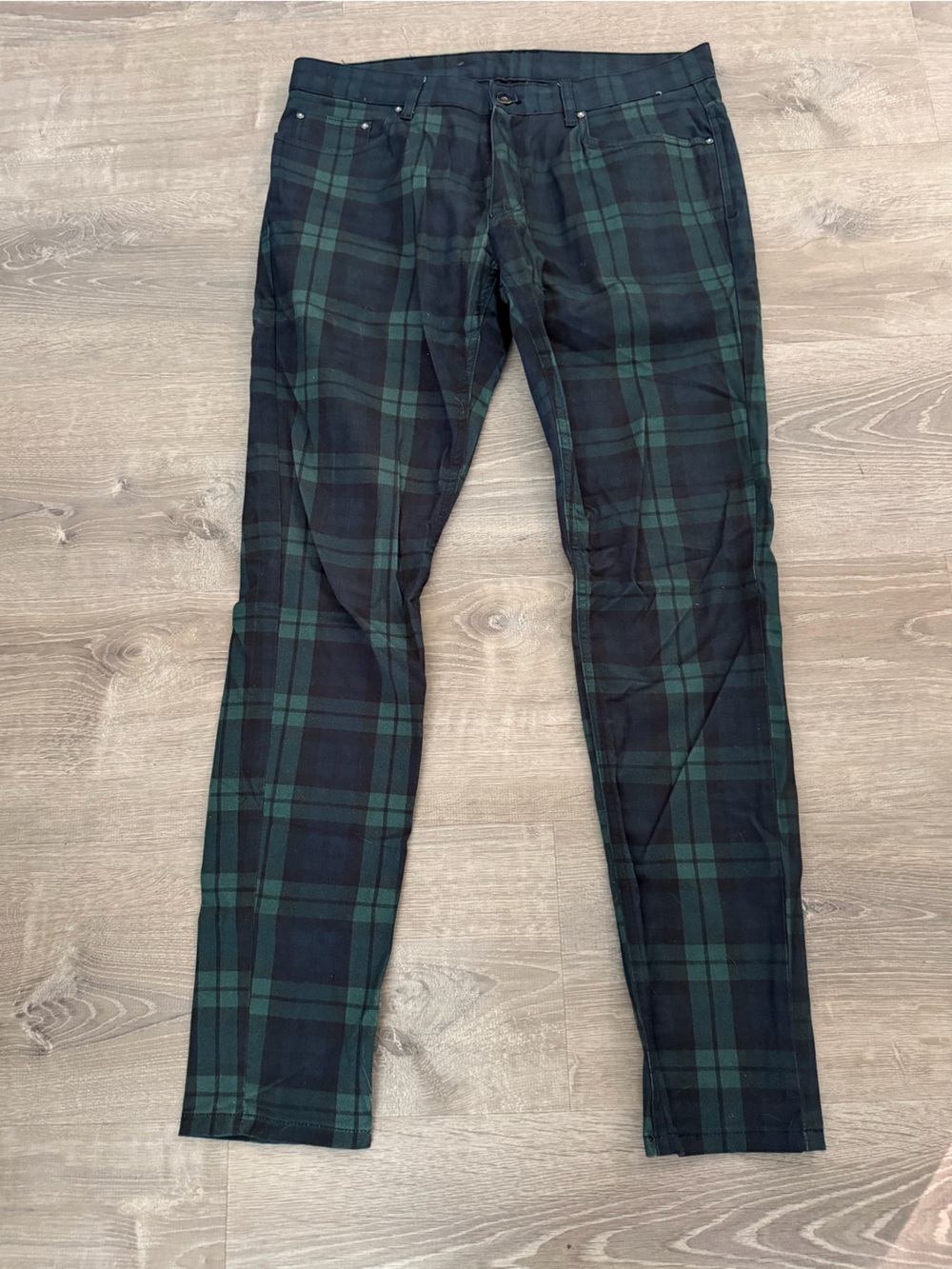 Zara Green and Black Tartan Slim Chinos